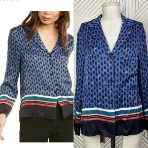 MAJE Cristen Blouse Top Blue Printed Geometric